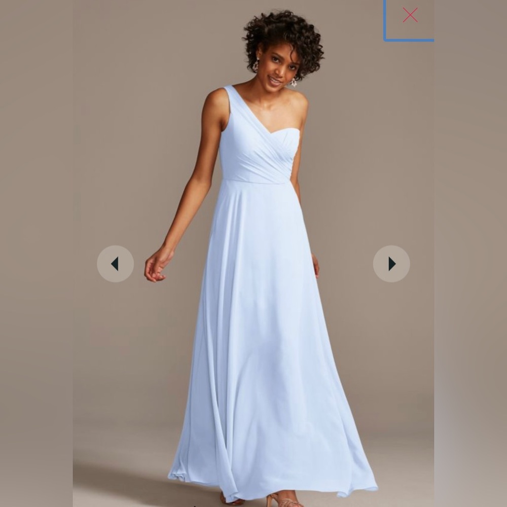 David’s Bridal One Shoulder Ice Blue Bridesmaid Dress